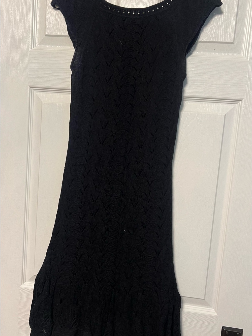 Moda International Black Knit Midi Dress with Ruffle Hem